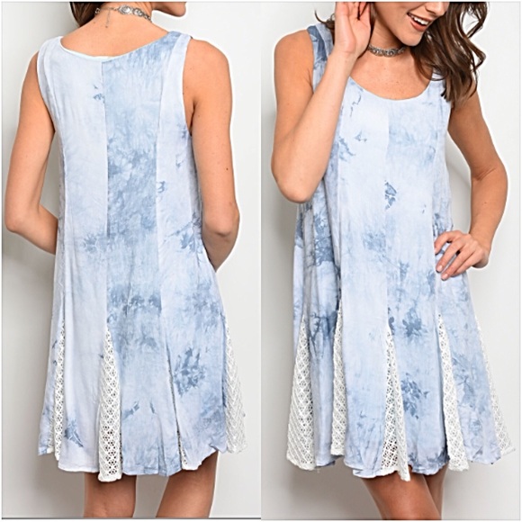 Boho Flowy Tie Dye Lace Shift Dress SML - Picture 3 of 6